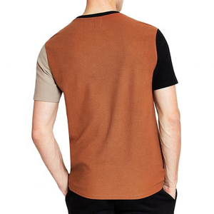 Haute qualité 100% coton patchwork manches courtes coupe ajustée tenues logo personnalisé contraste côtelé patchwork t-shirts logo personnalisé - Product Image 2