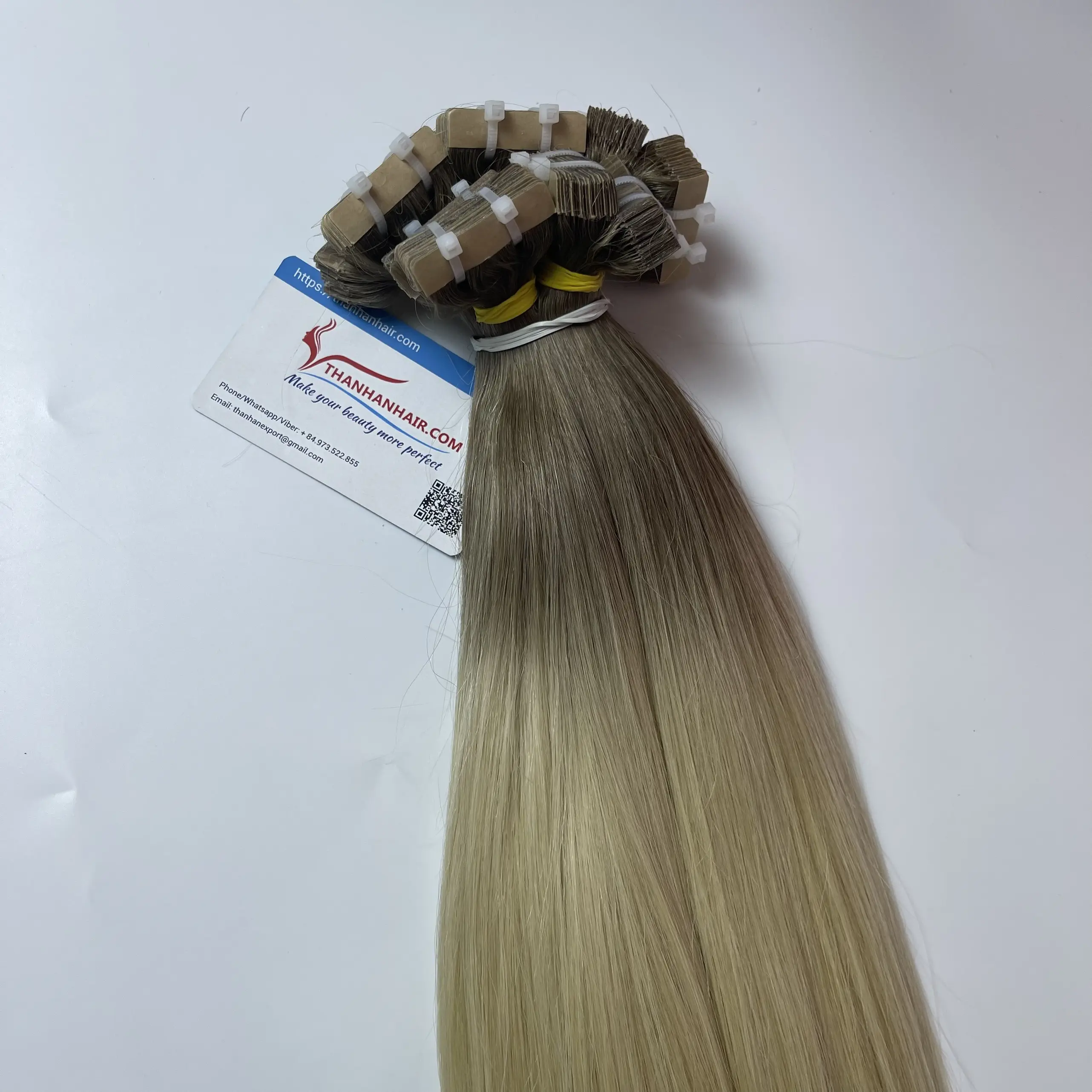 הנמכרים ביותר מצוירים כפולים 100% רמי תוספות שיער אנושי בסגנון ישר דגם N03 תוספות שיער סרט בלתי נראה מווייטנאם
