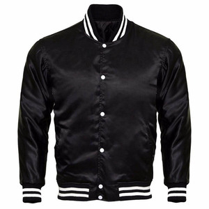 High Quality Men's <b>Grey</b> Satin Letterman Style Bomber <b>Jacket</b> Windproof Winter Fabric with Hooded Collar - Product Image 1
