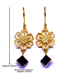 Wedding Wear 925 Sterling Silver Gold Plated Vermeil Iolite Gemstone Women Wear Hanging Earring Set - Product Image 1