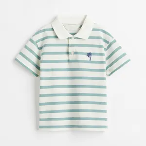 Рубашка-поло детская с коротким рукавом, хлопковая Футболка с пуговицами, в цветную полоску, для игры в гольф, для подростков, на лето