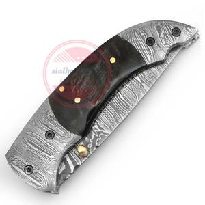 Cuchillo plegable de Damasco Cuchillos de bolsillo profesionales de acero de Damasco con funda - Product Image 5