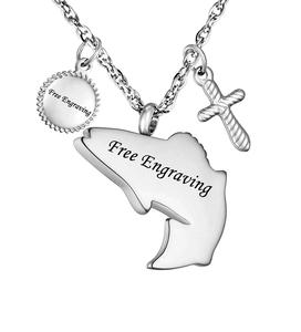Cruz de plata pez grabado urna cremación Collar para cenizas urna para cenizas humanas en memoria amorosa papá pesca medallón tamaño personalizado - Product Image 1