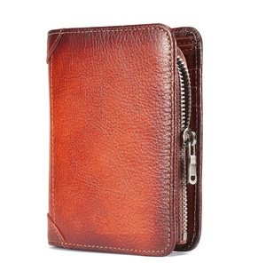Cartera de cuero unisex RFID bloqueo con cadenas decoración venta al por mayor precio de fábrica cartera marrón amarillento con cremallera para viajes - Product Image 1