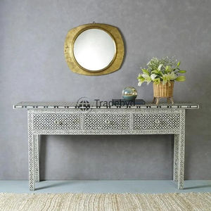 Table console en incrustation d'os avec rangement moderne, esthétique et pratique, meubles artisanaux par Tradebyd - Product Image 4