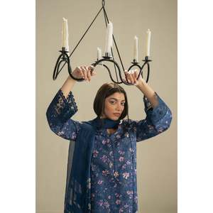 Chiffon <b>Silk</b>-Printed Dupatta Embroidered Lawn Shirt and Dyed <b>Trousers</b> Set-AYZEL BIC-053 - Product Image 4