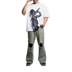 Premium Eco-Friendly Oversized Men Printed T-Shirt Street Style <b>Graphic</b> <b>Tee</b> Loose Baggy Fit 100% Cotton Jersey Quick Dry Summer - Product Image 2