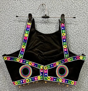 Blusa de moda Colorido Multihilo Trabajo Espejo real Trabajo Fancy Back Kodi Latkan-Tejido para bodas Sin mangas adjuntas - Product Image 6