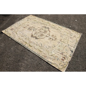 Alfombra Vintage, Alfombra Turca Grande de 5.2x8.2 pies, Alfombra de Lana a Cuadros Beige - Product Image 2
