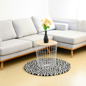 Handmade Black and White Felt Ball Area Rug Pure <b>Wool</b> Durable Door Mat for Home Decor Floor-Worthy Door Mat - Product Image 1