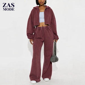 Ensemble de survêtement décontracté d'hiver pour femmes, personnalisé, écologique, à séchage rapide, grande taille, en coton, deux pièces, avec fermeture éclair, sweat-shirt à capuche et short - Product Image 1