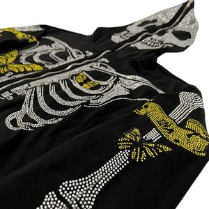 Sweat à capuche zippé Y2K avec strass pour hommes Sweat-shirt oversize avec crâne et squelette pour femmes Veste gothique zippée sur le visage - Product Image 6