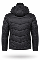 Veste matelassée unisexe noire à capuche et col montant, hiver, personnalisable OEM ODM, fabricant en gros, coupe-vent, imperméable, écologique