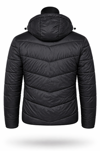 Veste matelassée à capuche noire pour homme, matelassage chevron, légère, pour l'hiver, fabrication sur mesure OEM ODM, vente en gros - Product Image 2
