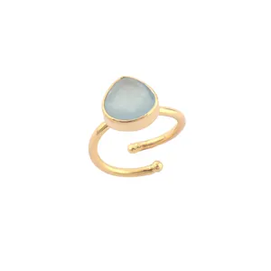 simple design minimalist ring checker cut natural aquamarine adjustable ring solid brass gold plated heart shape gemstone rings