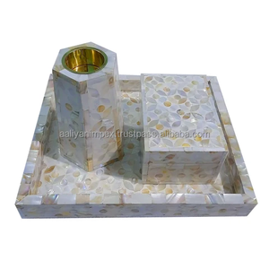 Ensemble de plateau de brûleur d'encens MOP blanc bleu brillant Mubkhar avec support de bobine de parfum intérieur de boîte à utiliser dans la maison hôtel meilleur à vendre - Product Image 4