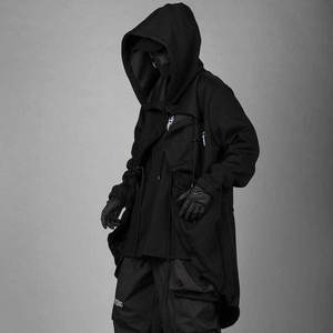 OEM Cyberpunk Black Hooded Canvas <b>Techwear</b> <b>Jacket</b> with Multi-Pocket Cargo Design Waterproof & Breathable Outdoor Clothing - Product Image 3