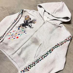 New Style 2025 Men's Acid Wash Boxy Fit Hoodie with 400GSM DTG Print and Full Rhinestone Accents Custom Rhinestone Hoodie - Product Image 5