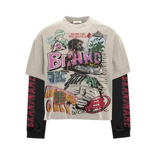 T-shirt surdimensionné unisexe personnalisé 260gsm 100% coton à manches longues col rond t-shirts pour impression T-shirt gaufré à manches longues - Product Image 1