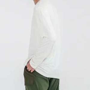 Mejor valor Cuello redondo Camiseta de manga larga Patrón sólido Algodón/Fibra de bambú Impresión digital con logotipo personalizado - Product Image 5