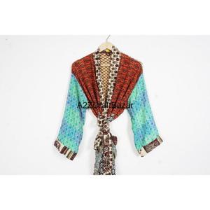 Women Custom Patchwork Silk Kimono Kaftan <b>Cardigan</b> <b>Long</b> Sleeve V Neck Drawstring Summer Wear Robe Comfortable Elegant Soft - Product Image 6