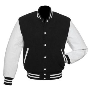 University Letterman Varsity Jacket Chaquetas de lana negra Mangas de cuero real CollegeBaseballjacket para hombres - Product Image 6