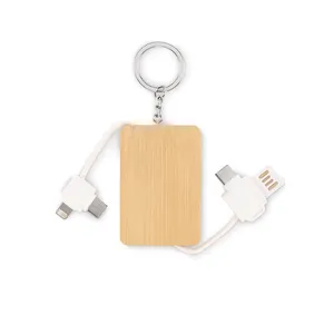 BUPOW Personalized Bamboo <b>Charging</b> <b>Cable</b> Customizable Promotional Keychains & Carabiners for Gadgets - Product Image 3