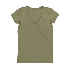 Camiseta de manga corta con cuello redondo para mujer, ropa informal 100% de algodón/poliéster, de alta calidad, con logotipo personalizado bordado - Product Image 1