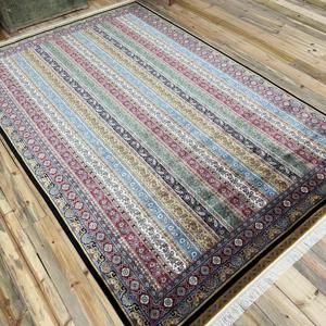 Tapis vintage de grande taille 6,4 x 9,9 pieds, tapis turc en soie Ikat bleu et rouge - Product Image 2