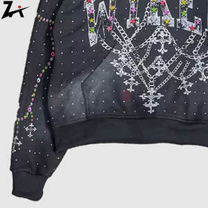Sweat à capuche en strass pour hommes et femmes Hip Hop lettre broderie surdimensionné sweat décontracté à la mode Streetwear - Product Image 4
