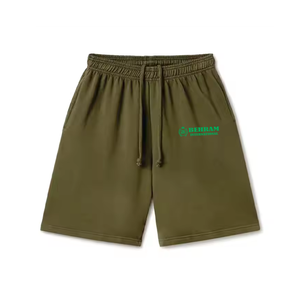 Shorts pour hommes en polyester/nylon épais, délavé, effet soleil, coupe jogging, déchiré, broderie, taille haute, fermeture à cordon - Product Image 2