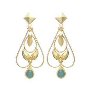 Pendientes colgantes de piedras preciosas de Aguamarina de diseñador dorado de nuevo estilo con pasador de diamante - Product Image 1