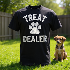 T-shirt Promozionale con Simpatico Motivo a Zampa di Cane e Scritta 'Treat Dealer' Stile Vintage - Product Image 3
