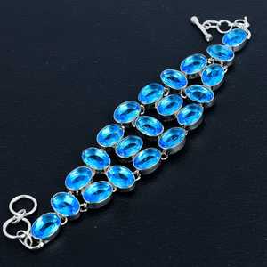 New Arrival for Blue Topaz Gemstone <b>Stainless</b> <b>Steel</b> Brass Silver Plated Handmade Charm Adjustable Unisex <b>Bracelets</b> Wholesale - Product Image 6