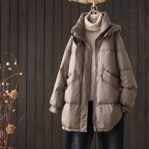 Nuevo Abrigo acolchado de longitud media para Otoño e Invierno para mujer, chaqueta de pato blanco con cuello levantado, transpirable, informal, holgado, estampado, prendas de vestir de nailon - Product Image 5