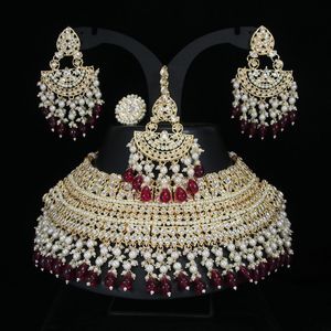 Lo último en estilo Kundan gargantilla boda fiesta tradicional nupcial collar conjunto de joyería para mujer - Product Image 1