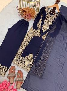Superbe ensemble Salwar en Georgette de Soie Vert Brodé Main, Réversible, Infroissable, Longueur Midi – Élégant pour Fêtes, Été comme Hiver - Product Image 2