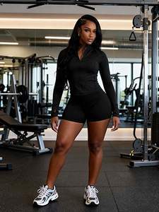 Ensemble de yoga noir pour femmes soutien-gorge de sport élégant avec demi-short assorti sans couture gym fitness vêtements de sport tenue d'entraînement - Product Image 4