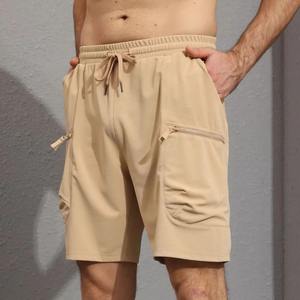 Men's Sport Tactical Running Cargo <b>Shorts</b> <b>with</b> Elastic Belt <b>Zip</b> Pockets Solid Pattern Design - Product Image 1