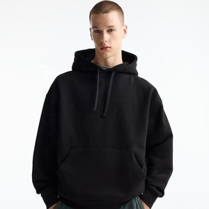 Sweat à capuche en pur coton pour la saison d'hiver Sweat à capuche surdimensionné pour hommes noirs avec épaules tombantes aux prix de gros Sweat à capuche thermique pour hommes - Product Image 1