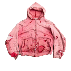 Nouveau style streetwear : sweats à capuche zippés 100 % coton, coupe lourde, délavés à l'acide, effet vieilli, double délavage, très tendance - Product Image 1