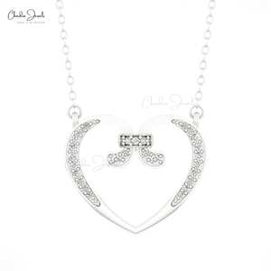Collar con Colgante de Diamante Blanco Genuino de 0.19 TCW Hecho a Mano, Collar Delicado de Oro Sólido de 14k con Corazón Abierto, Producto de Venta al por Mayor con Envío Directo - Product Image 4