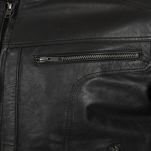 แจ็คเก็ตหนังวัวแบบบางสีดำเงางามพร้อมซิปทั้งสองด้านสำหรับฤดูหนาวดีไซน์ใหม่2024 - Product Image 3