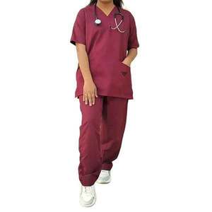 Scrubs médicaux OEM uniformes rouges résistants à l'eau de Javel tenue d'infirmière et de médecin prix bon marché de gros - Product Image 1