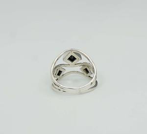 Anillo de piedra natal de Julio de plata de ley sólida 925 con ajuste de bisel Multi piedra preciosa y corte princesa forma de diamante de ónix negro - Product Image 3