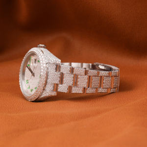 Montre de luxe à chiffres arabes verts glacés montre Hip Hop en diamant pour hommes montre-bracelet de style rappeur en acier inoxydable - Product Image 2