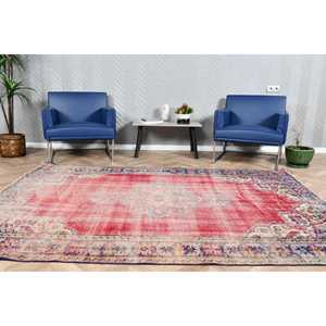 5.6x8.2 ft Rug, Turkish Vintage Large Rug, <b>Red</b> <b>Wool</b> Rug - Product Image 1