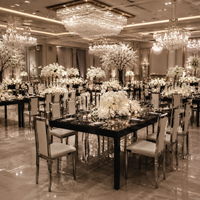 Tables de mariage en acier inoxydable noir, tables de banquet rectangulaires modernes et luxueuses pour les événements d'hôtel