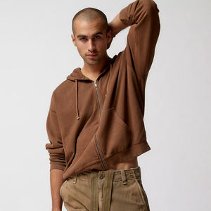 <b>Men</b> Zip Up Custom OEM Hoodie Oversized Drop Shoulder Streetwear 100% Cotton High Quality <b>Cropped</b> Blank Zipper <b>Top</b> - Product Image 1