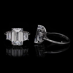 แหวนเพชร CVD 14K ทองคำแท้ 5 กะรัต ทรงมรกต ประดับเพชรทรงสเต็ปคัท ชุบโรเดียม ได้รับการรับรองจาก IGI สำหรับผู้หญิง - Product Image 1